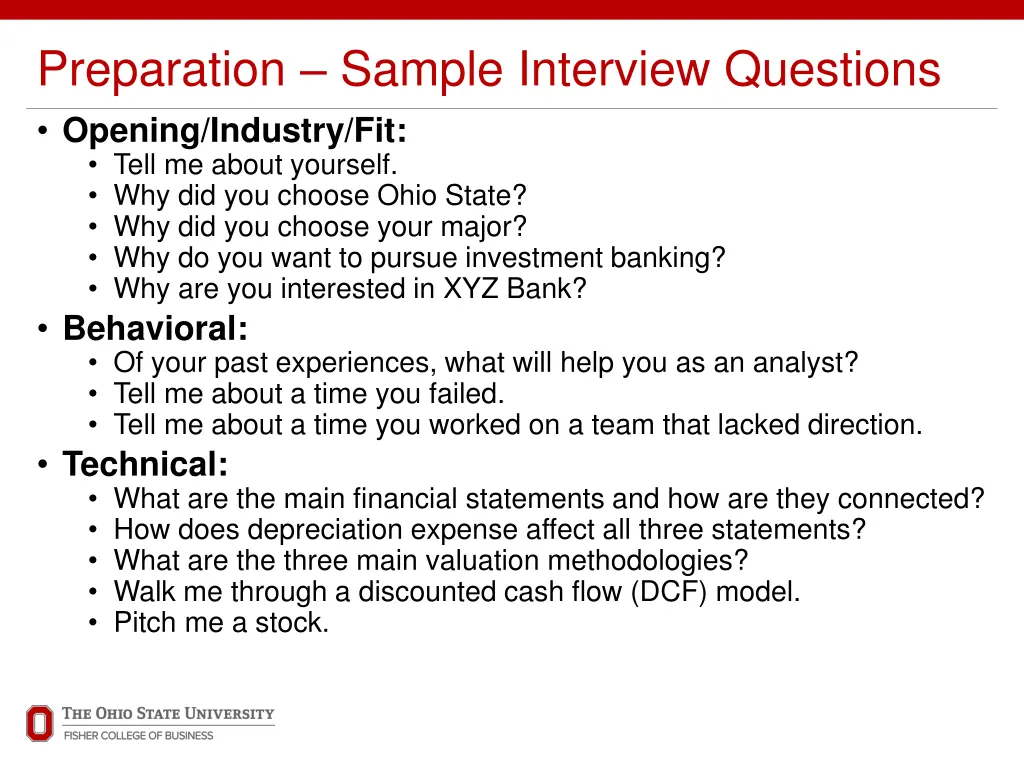 preparation sample interview questions opening