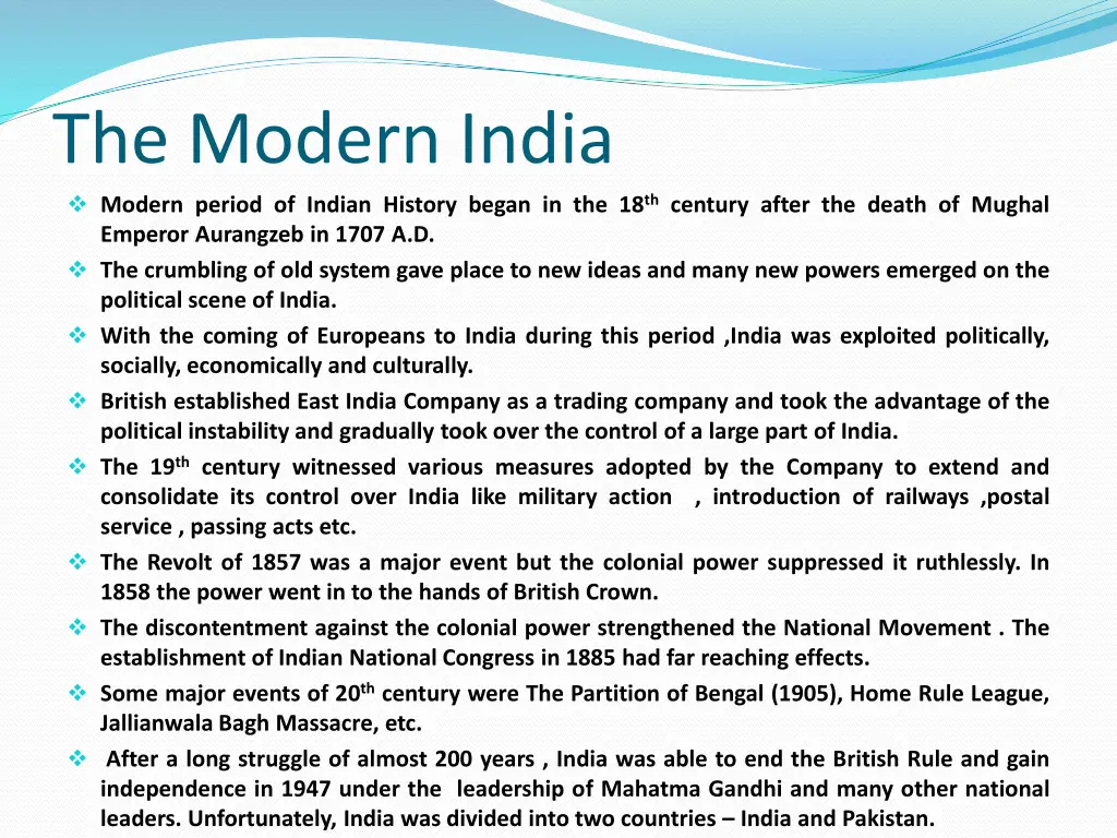 the modern india modern period of indian history