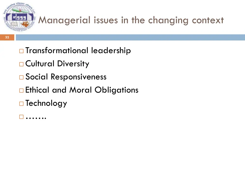 managerial issues in the changing context