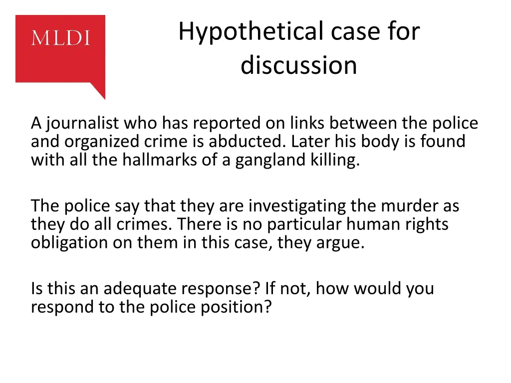 hypothetical case for discussion