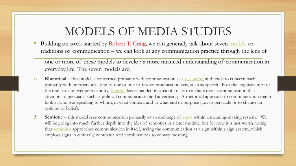 models of media studies building on work started