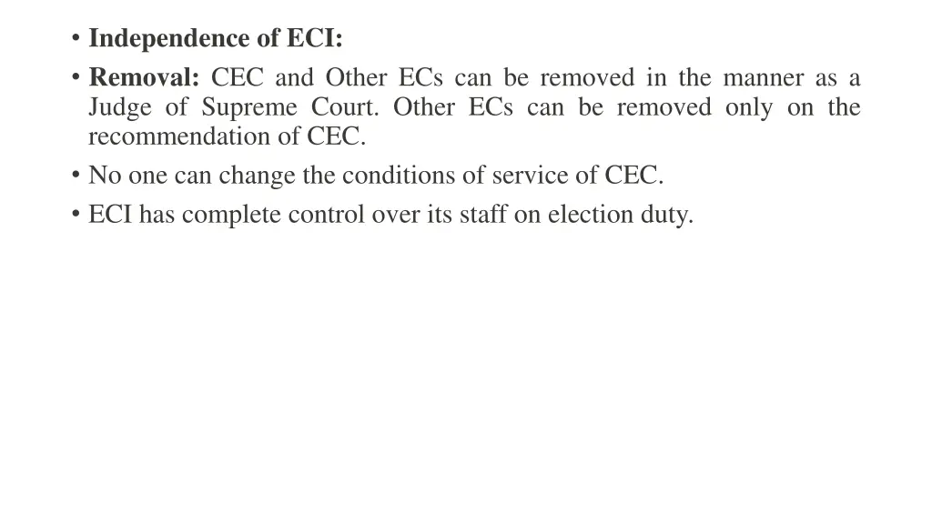 independence of eci removal cec and other