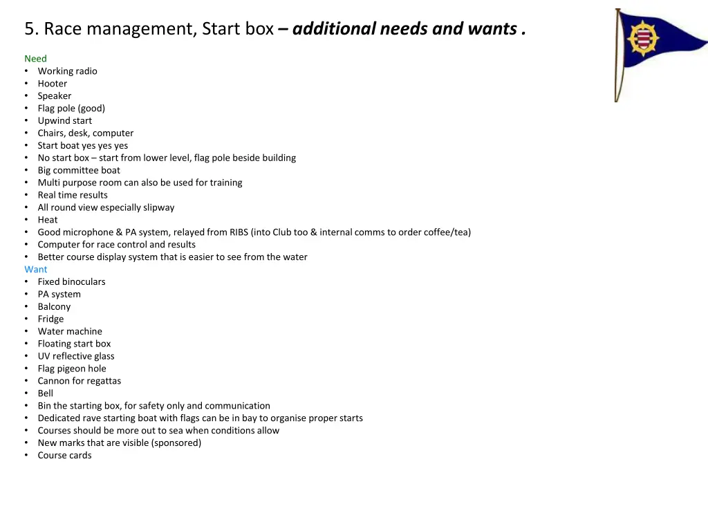 5 race management start box additional needs