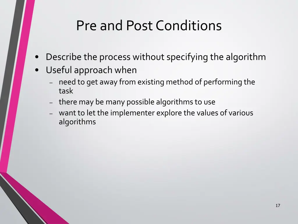 pre and post conditions