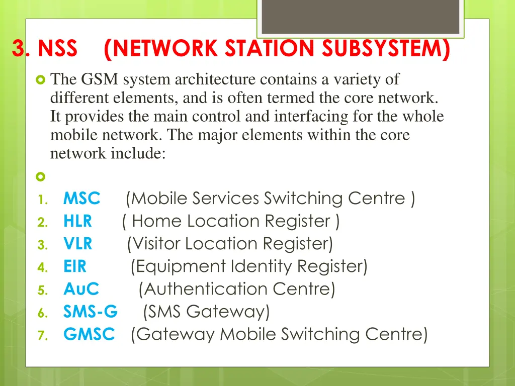 3 nss network station subsystem