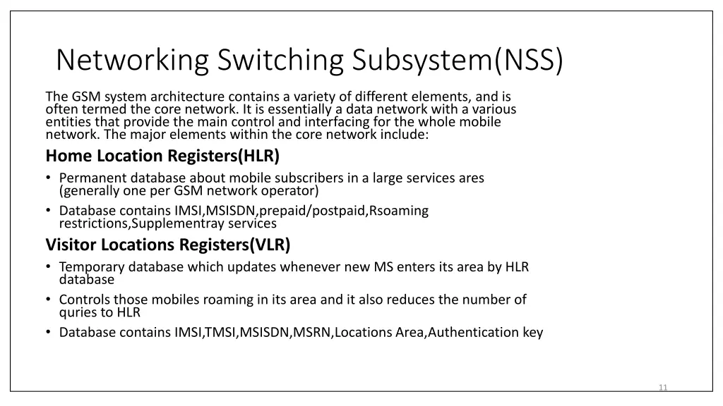 networking switching subsystem nss