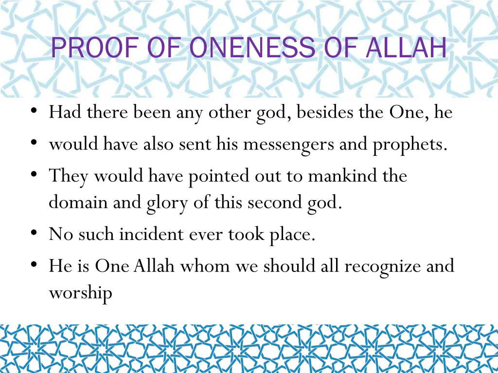 proof of oneness of allah