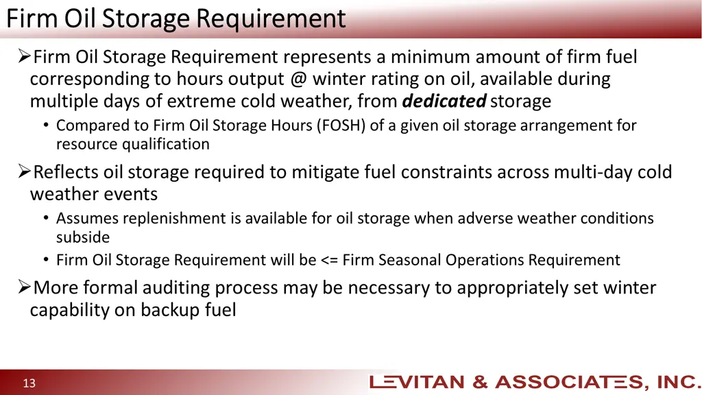 firm oil storage requirement firm oil storage