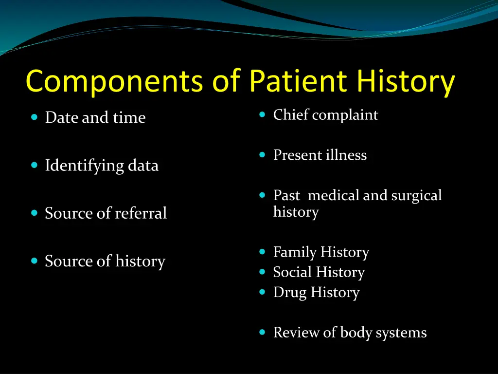 components of patient history