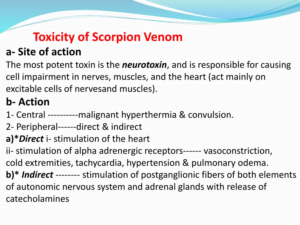 toxicity of scorpion venom a site of action