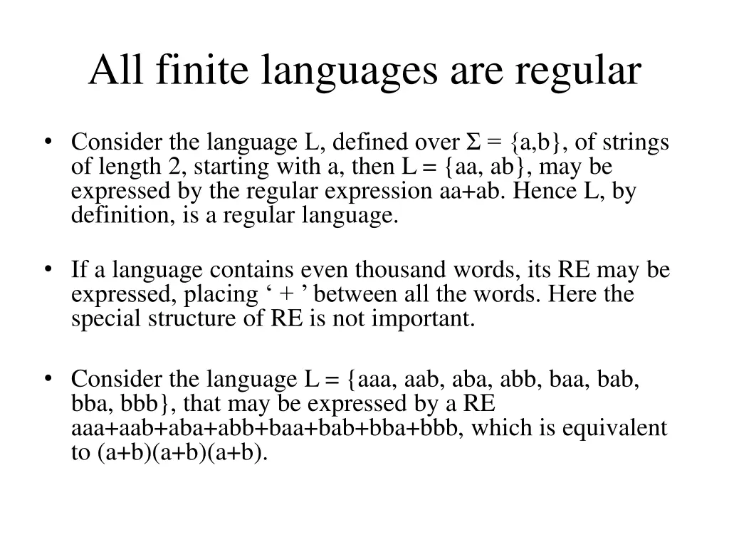 all finite languages are regular