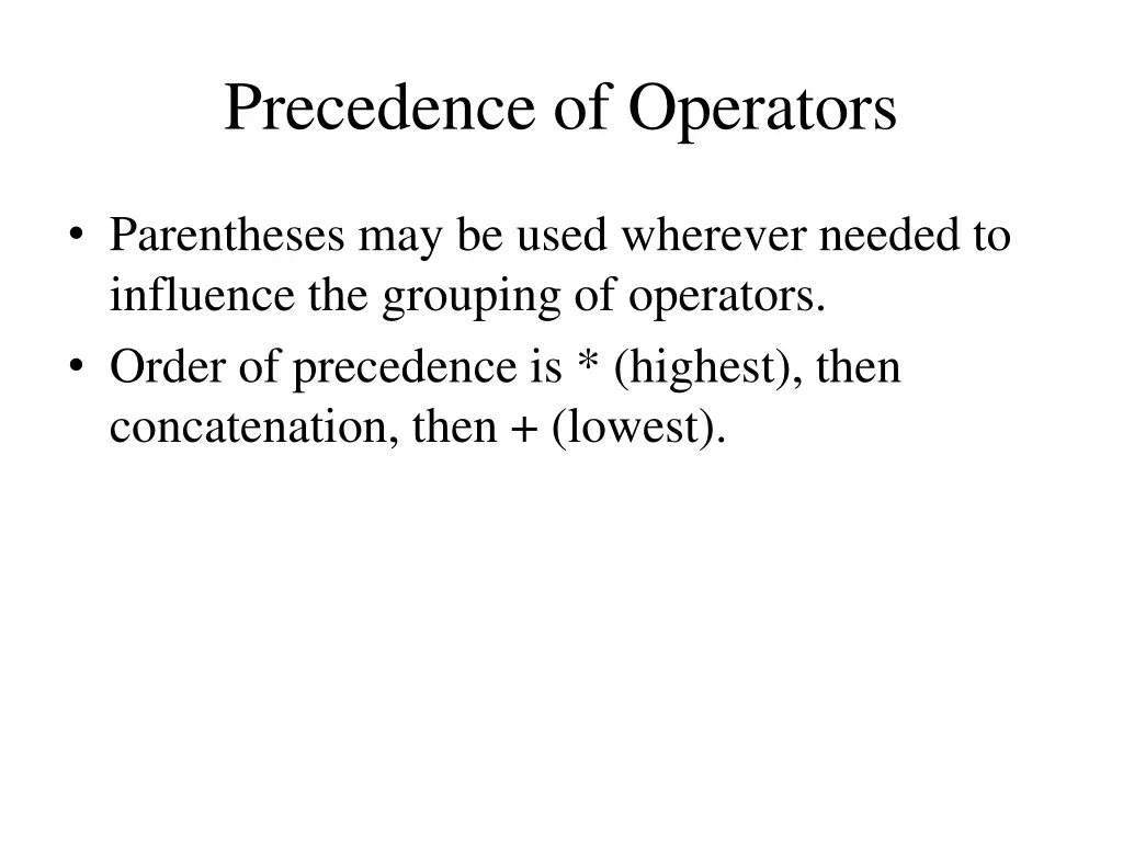 precedence of operators