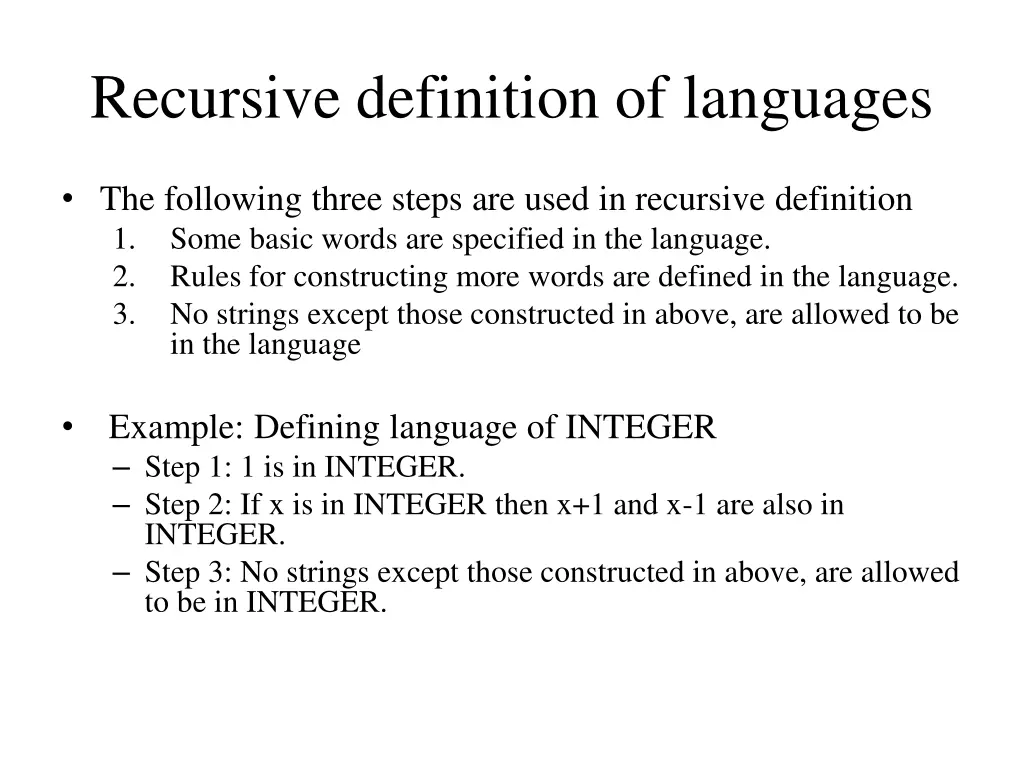 recursive definition of languages