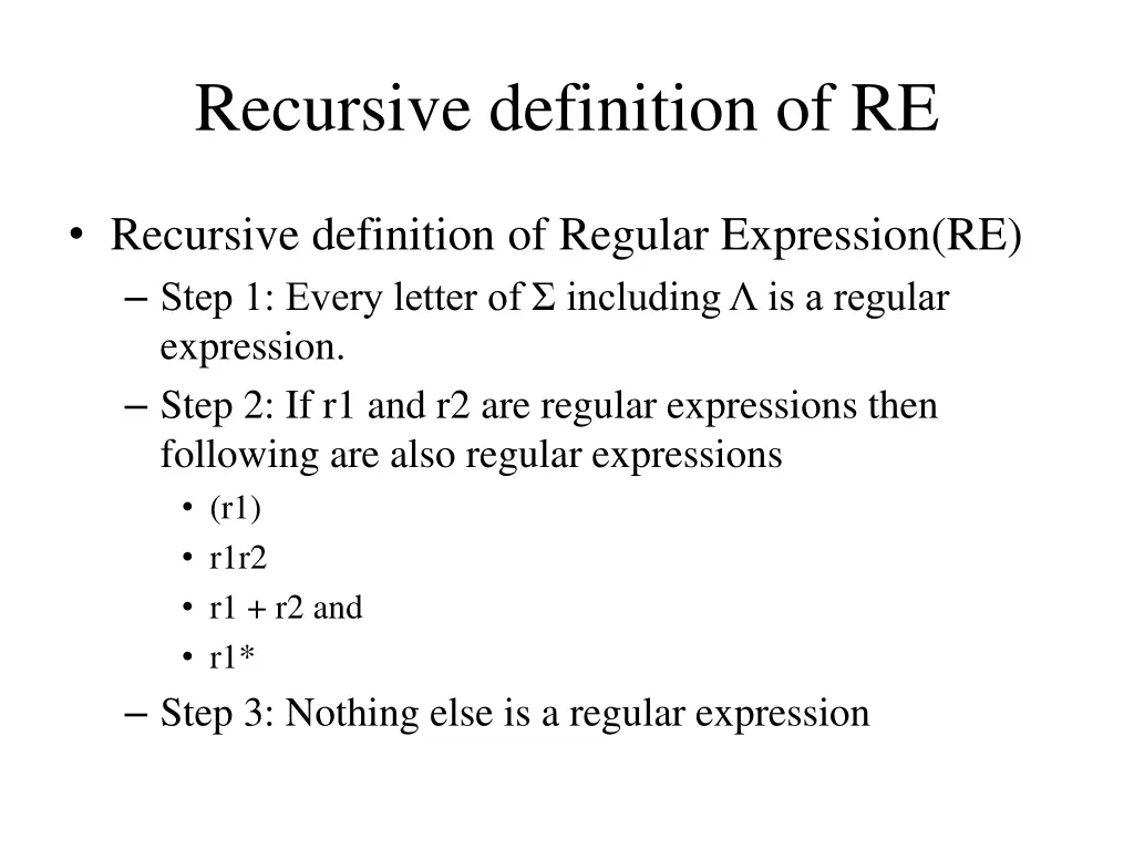 recursive definition of re