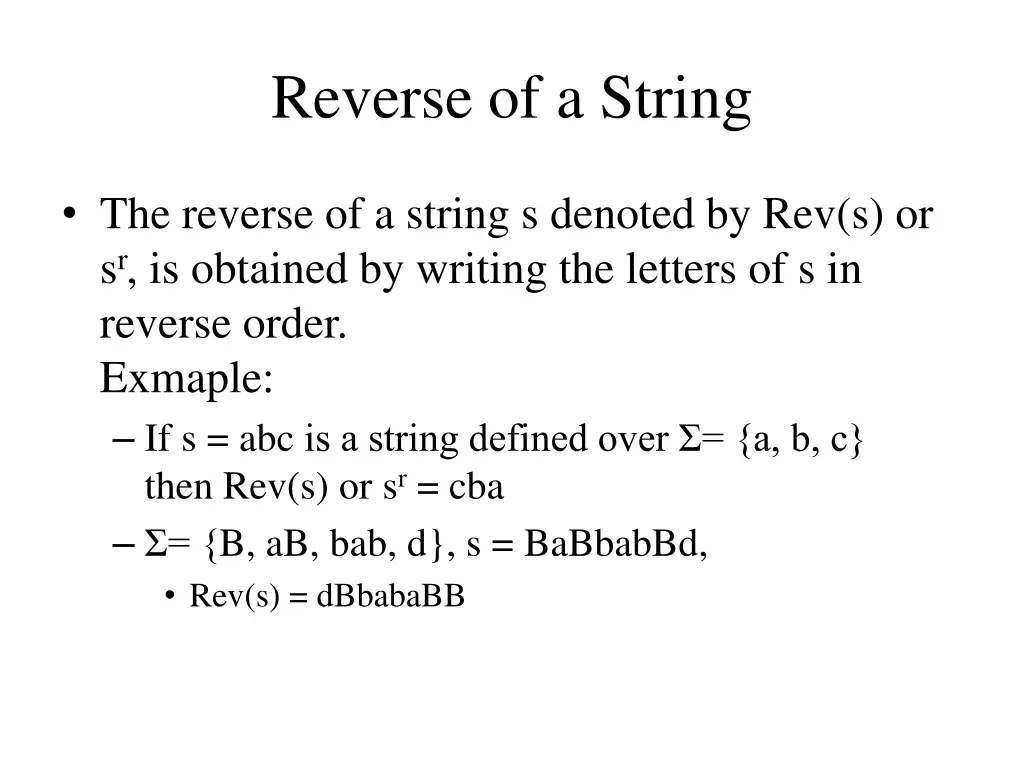 reverse of a string