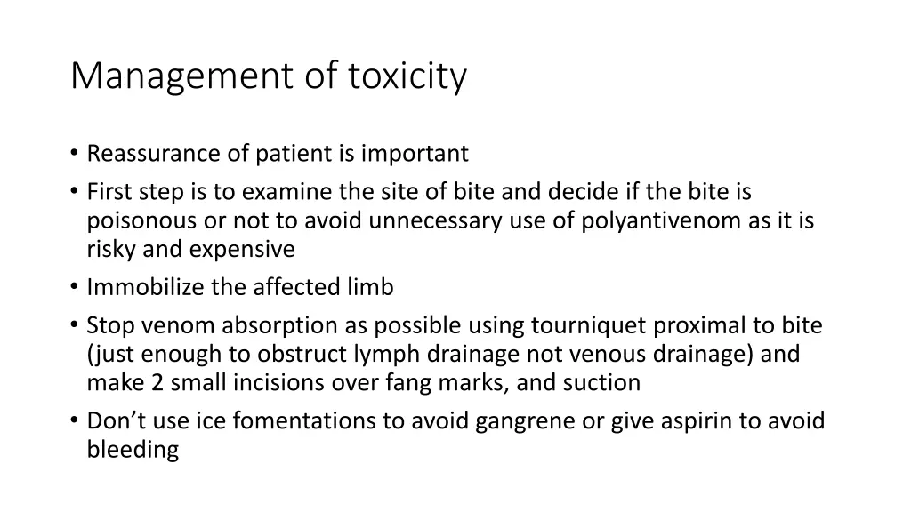 management of toxicity