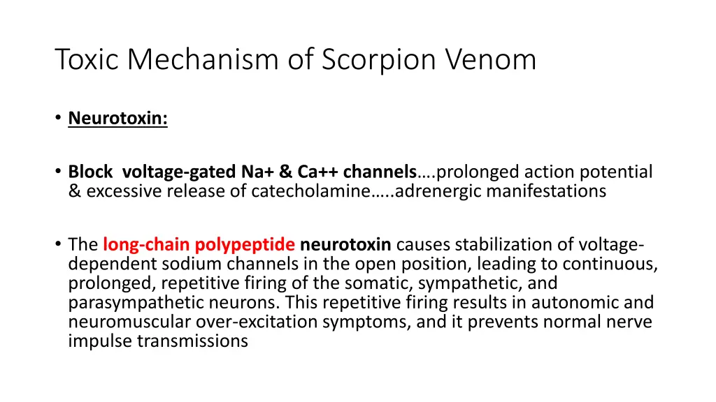 toxic mechanism of scorpion venom