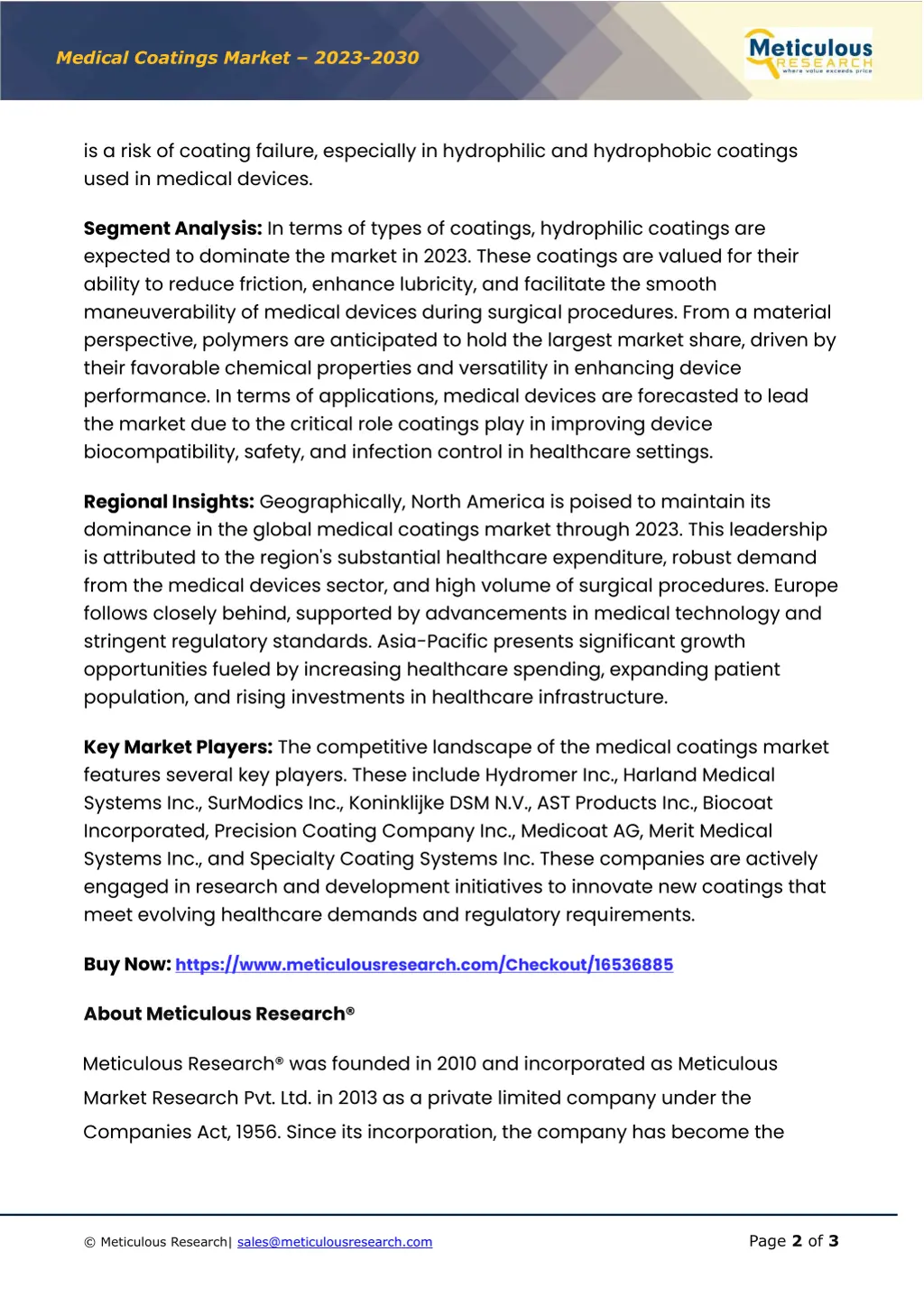 me dical coatings market 20 2 3 20 3 0 1