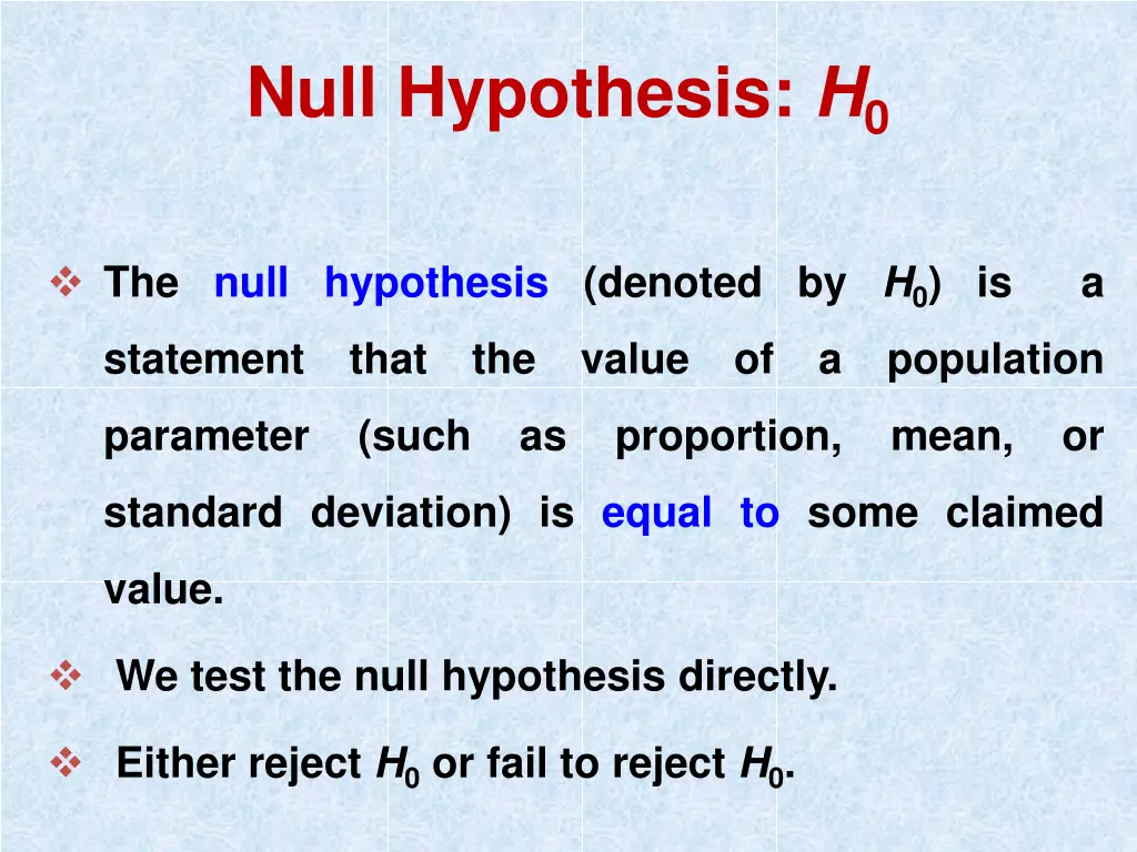 null hypothesis h 0