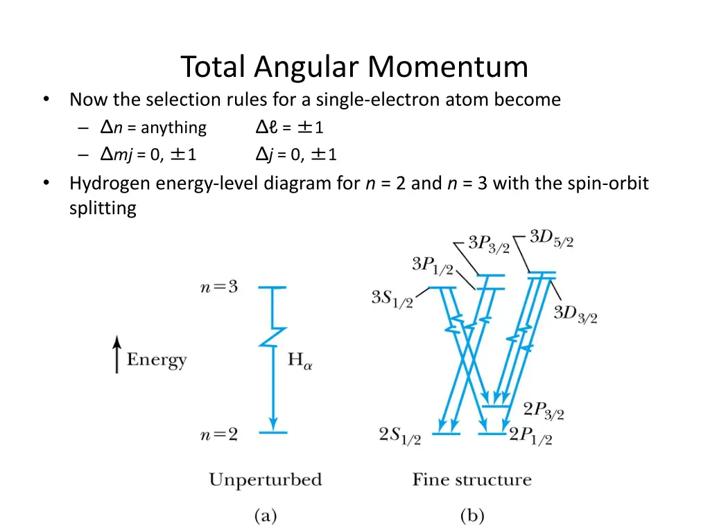 total angular momentum now the selection rules