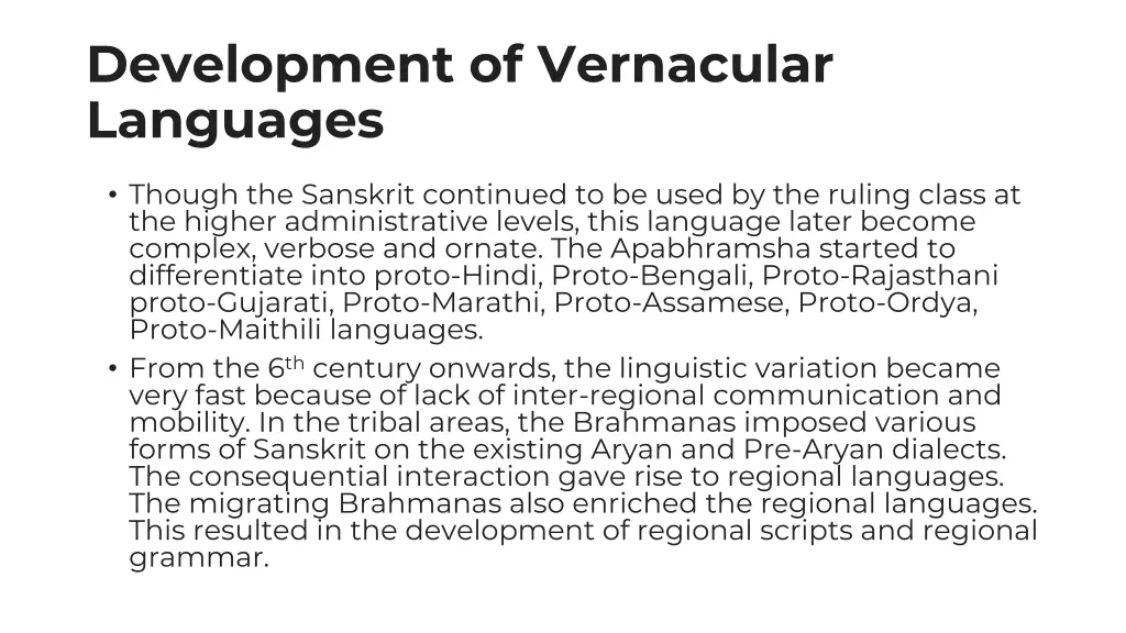 development of vernacular languages