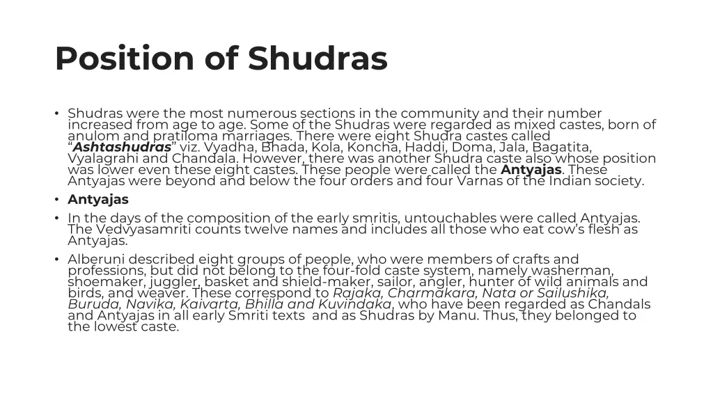 position of shudras