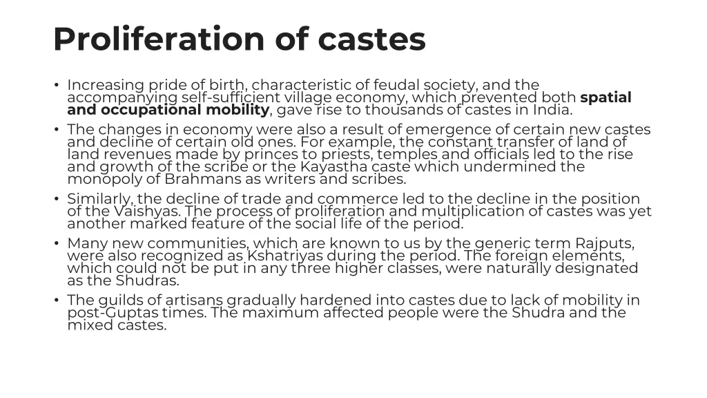 proliferation of castes