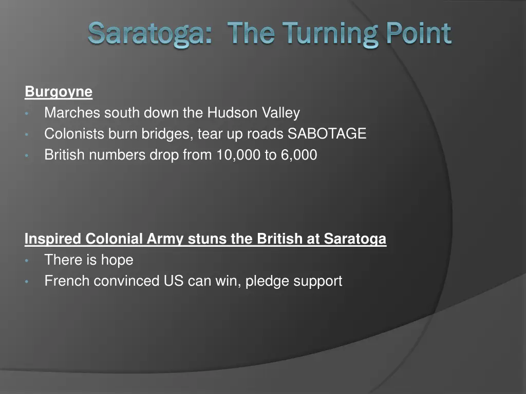 saratoga the turning point saratoga the turning