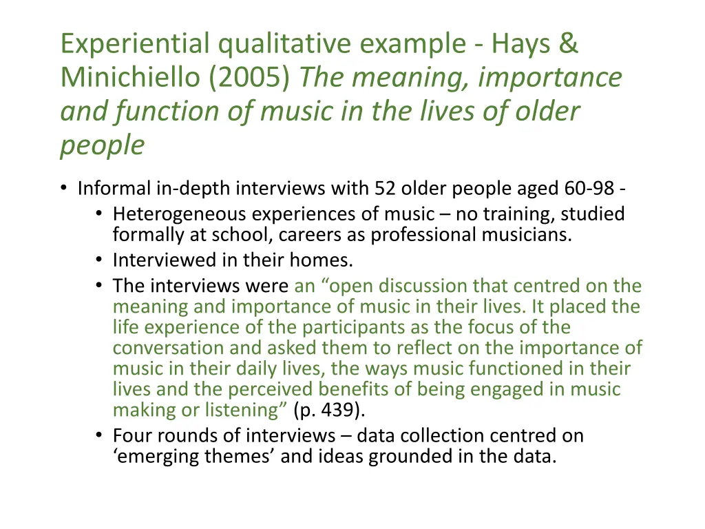 experiential qualitative example hays minichiello