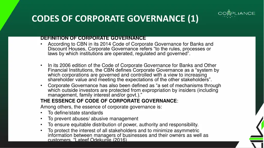 codes of corporate governance 1