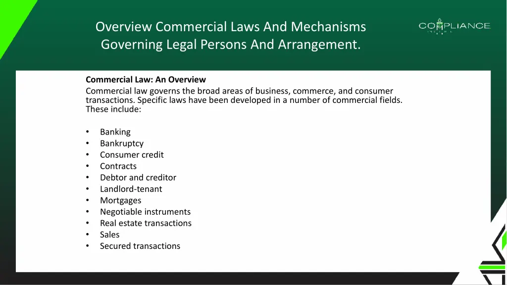 overview commercial laws and mechanisms governing 1