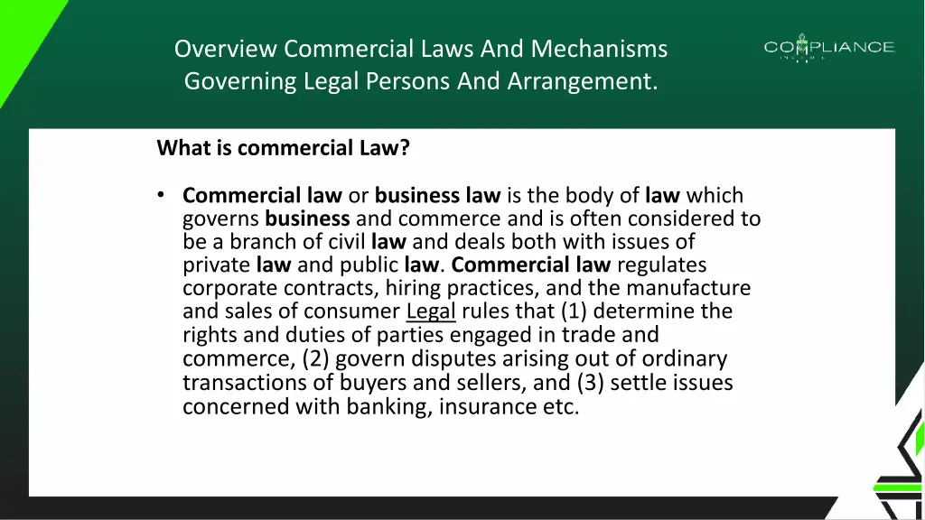 overview commercial laws and mechanisms governing