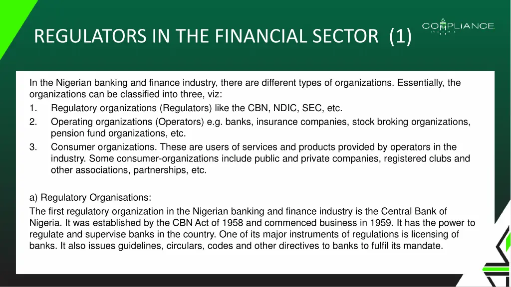 regulators in the financial sector 1