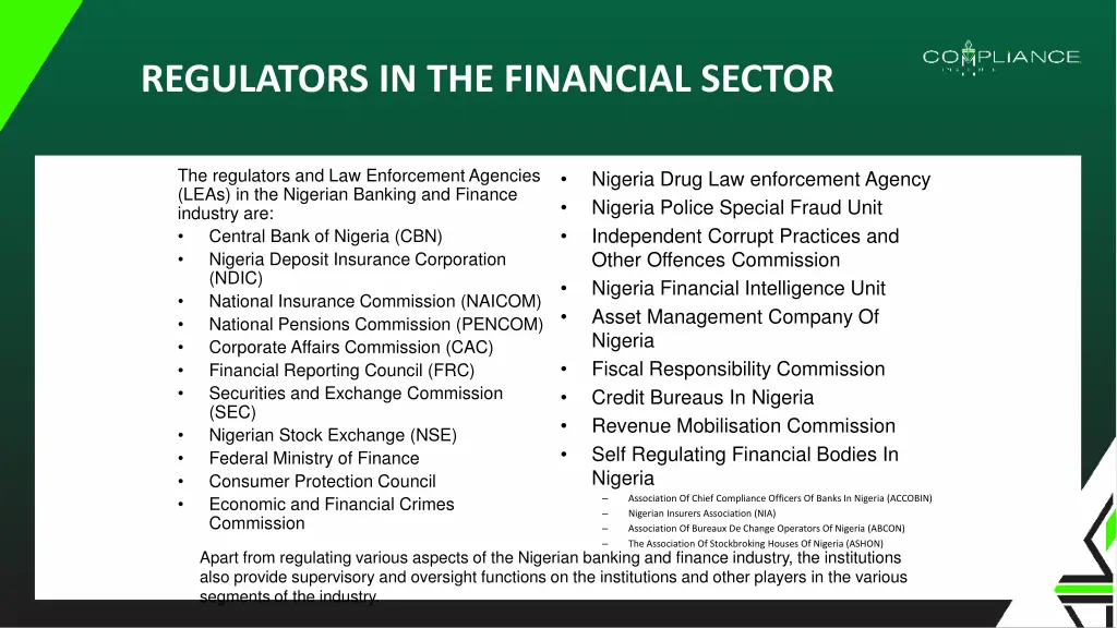 regulators in the financial sector