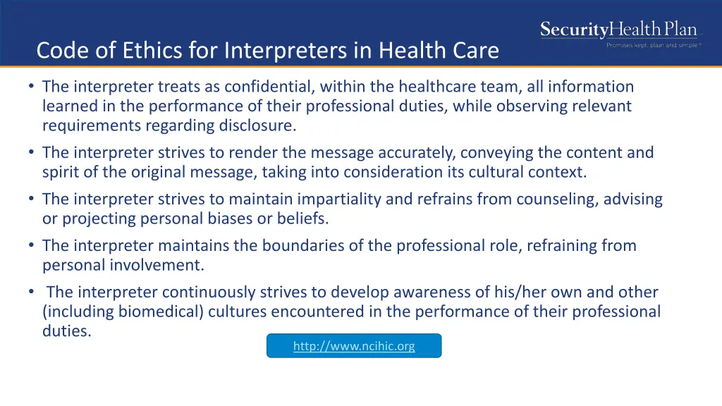 code of ethics for interpreters in health care