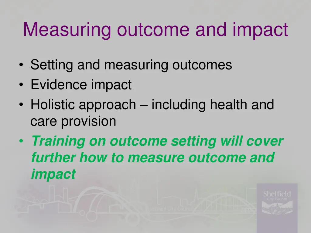 measuring outcome and impact