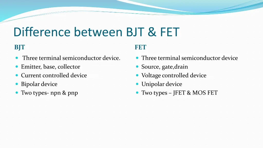 difference between bjt fet