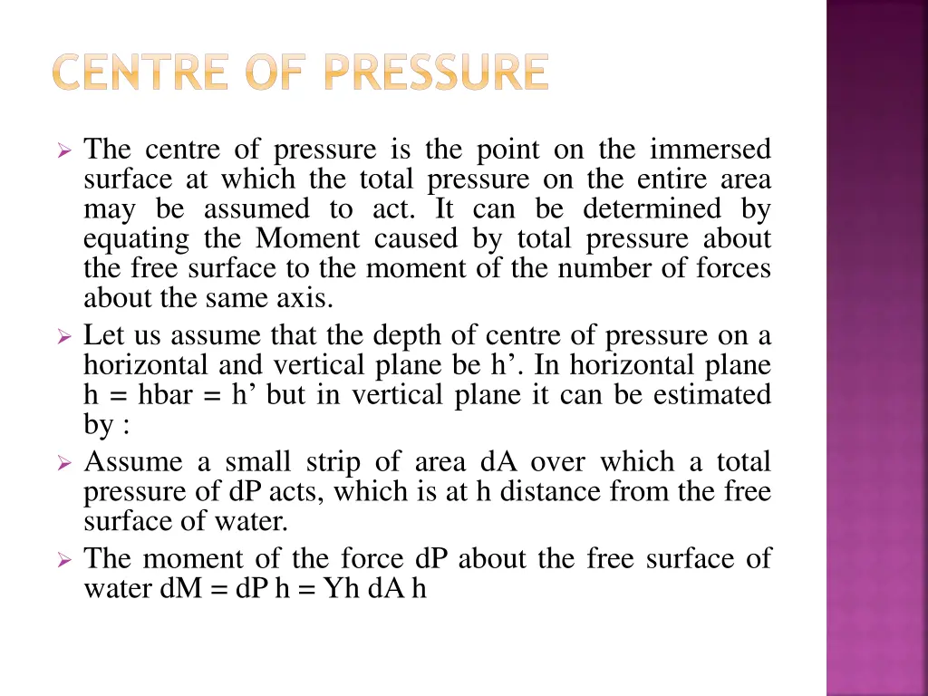 centre of pressure