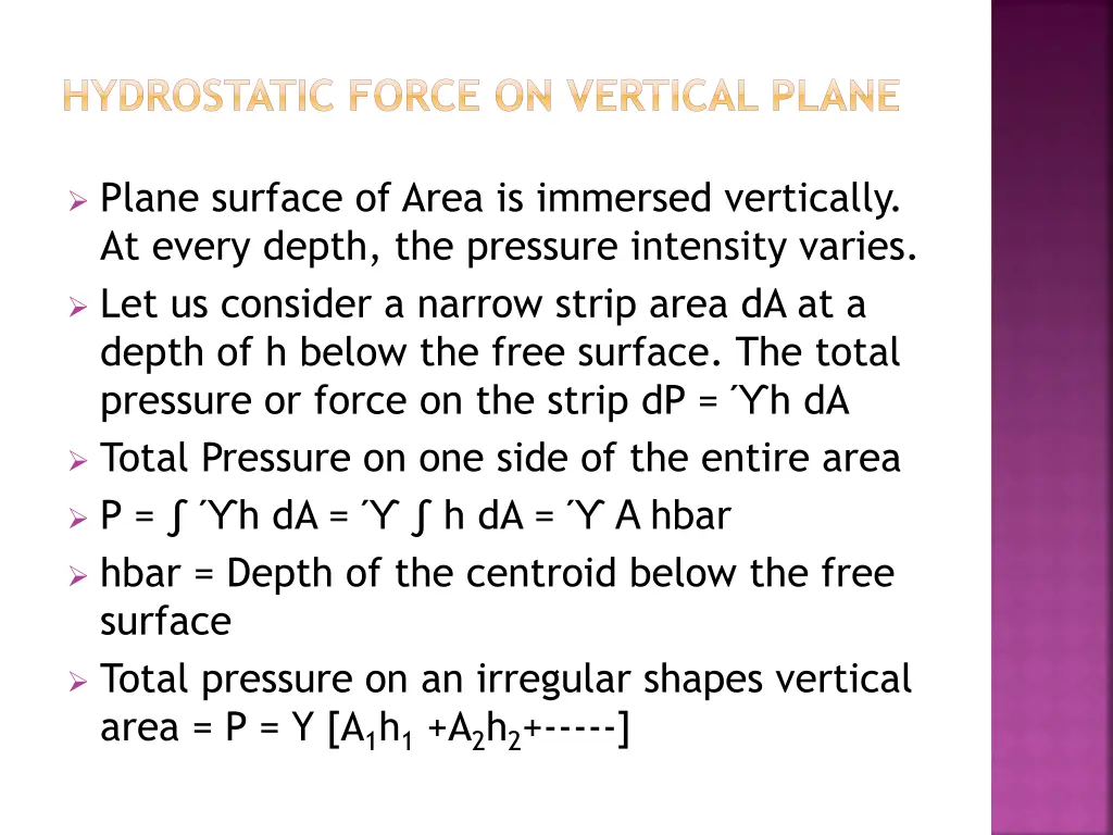 hydrostatic force on vertical plane