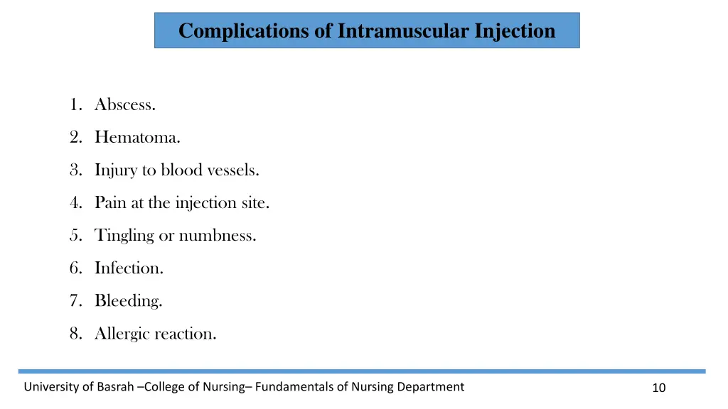 complications of intramuscular injection