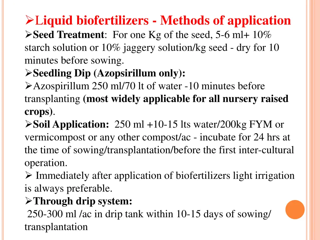 l iquid biofertilizers methods of application