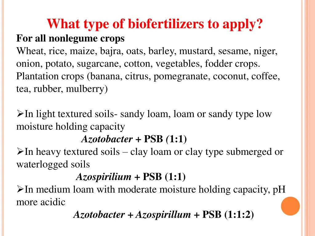 what type of biofertilizers to apply