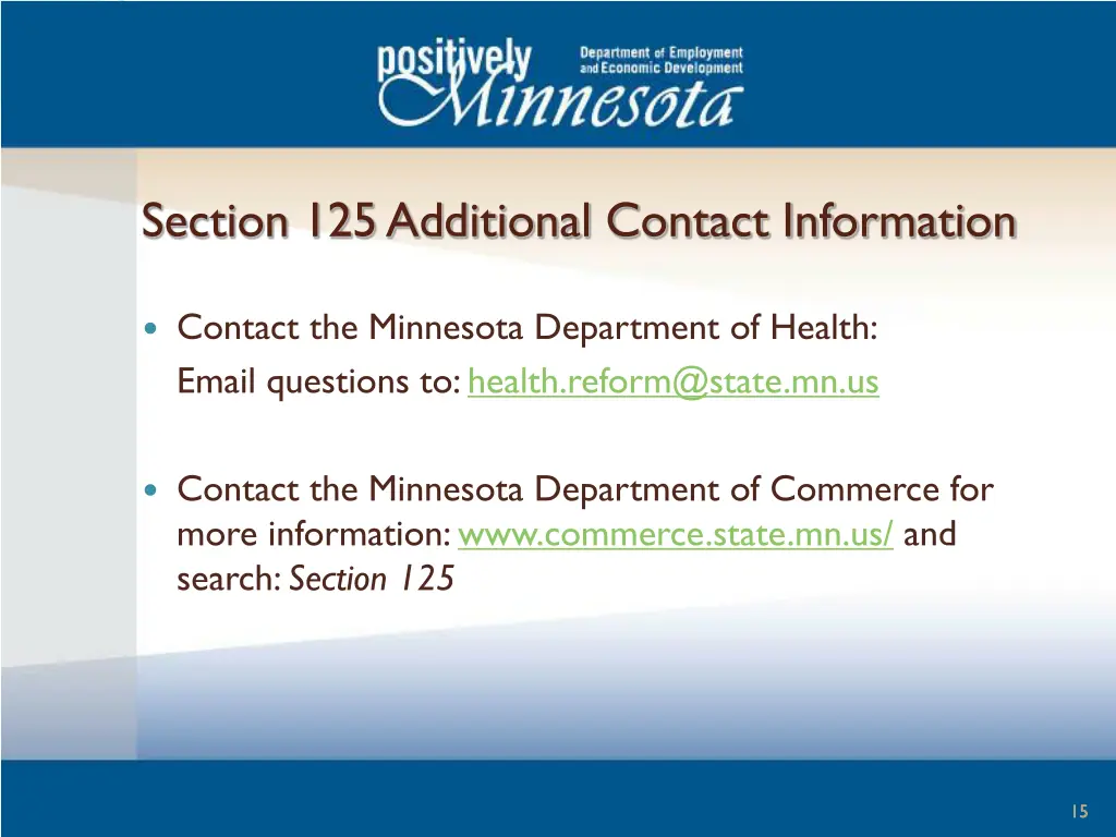 section 125 additional contact information