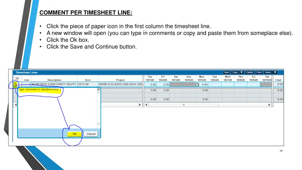 comment per timesheet line