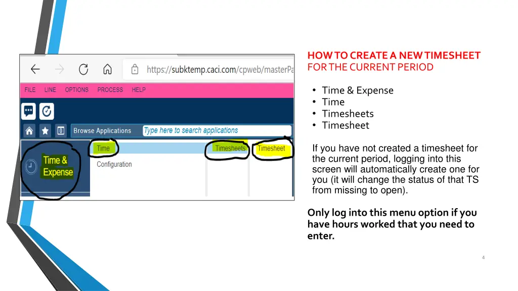 how to create a new timesheet for the current