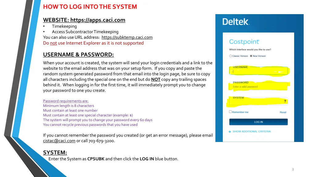 how to log into the system