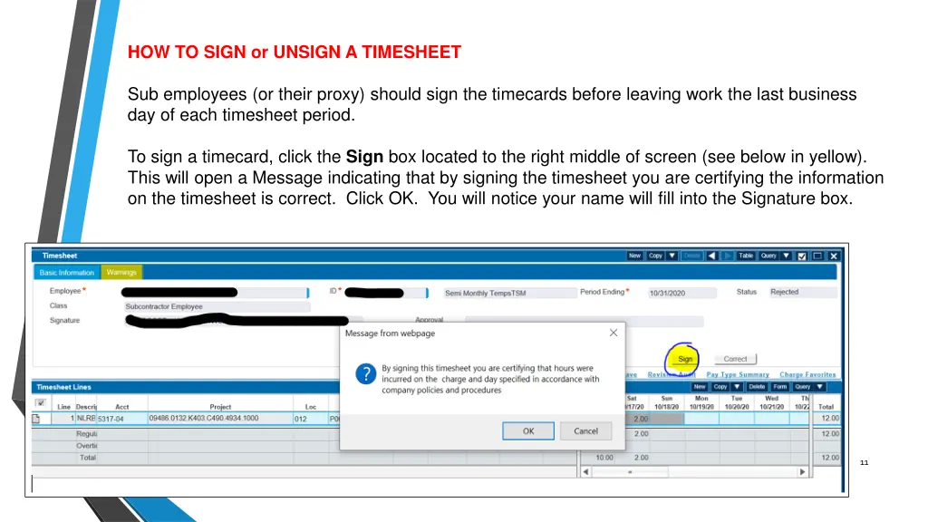 how to sign or unsign a timesheet