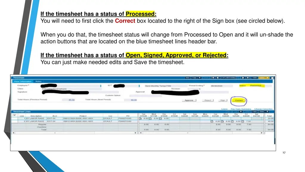 if the timesheet has a status of processed