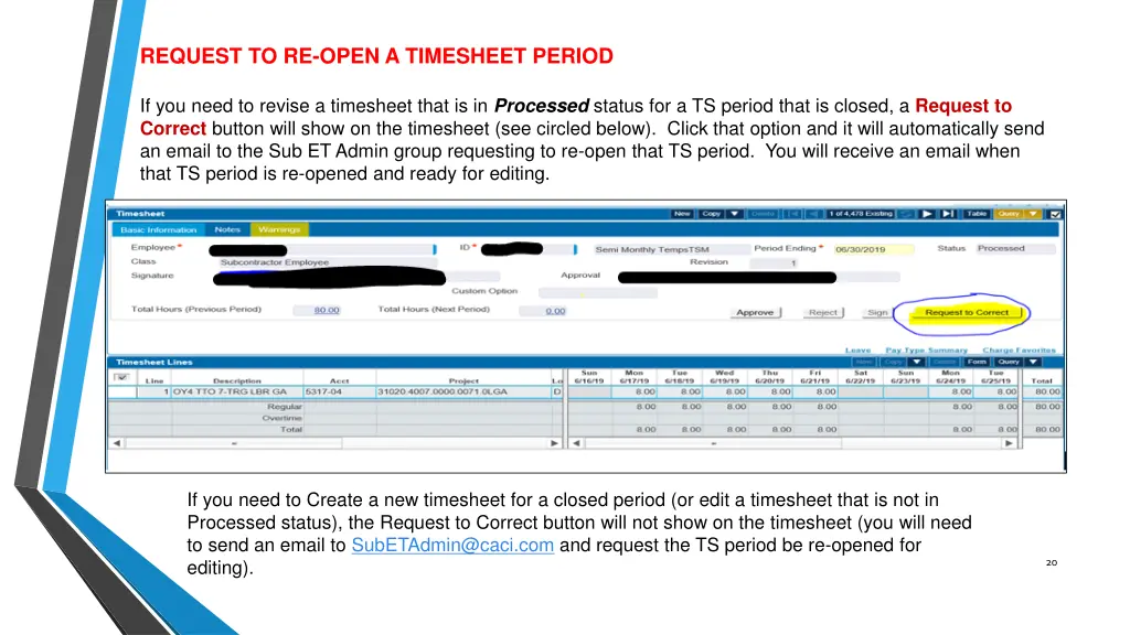 request to re open a timesheet period