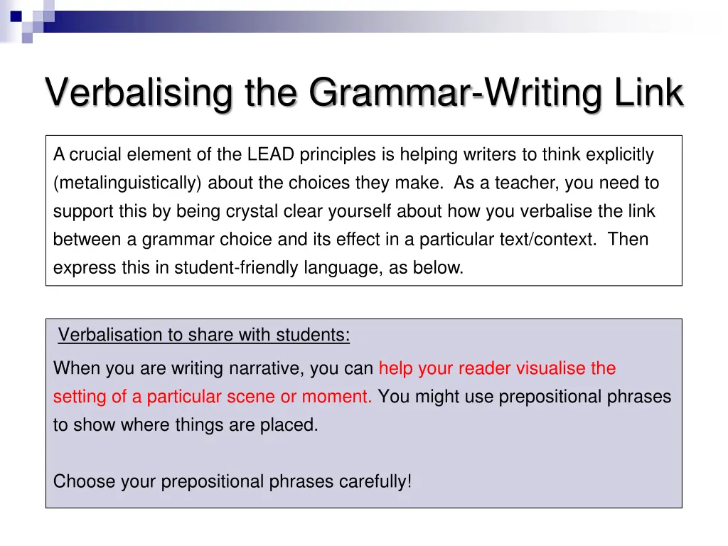 verbalising the grammar writing link